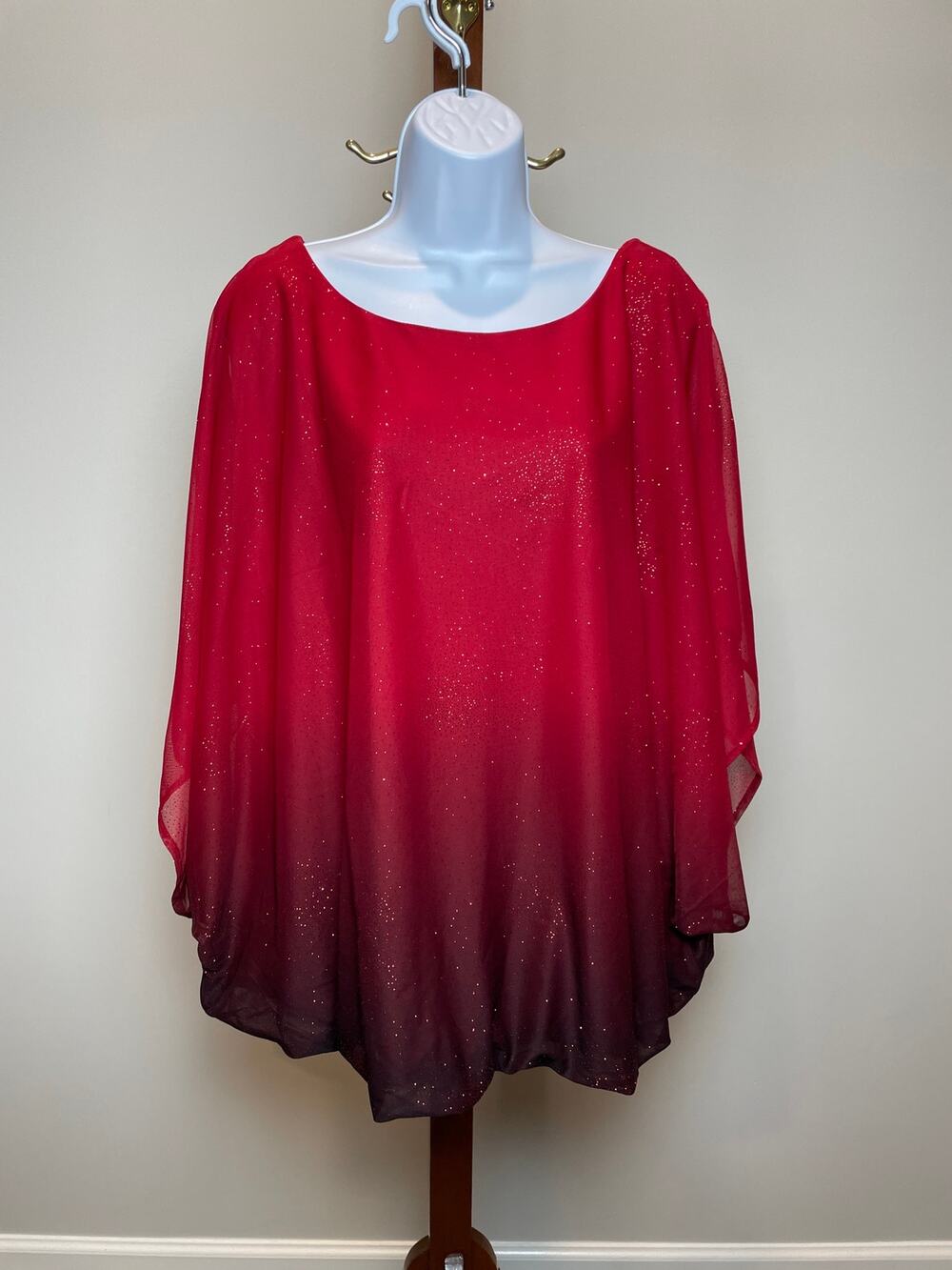 Sara Michelle Womens Ombre Red Glitter Bubble Hem Top Size 3X New With Tag